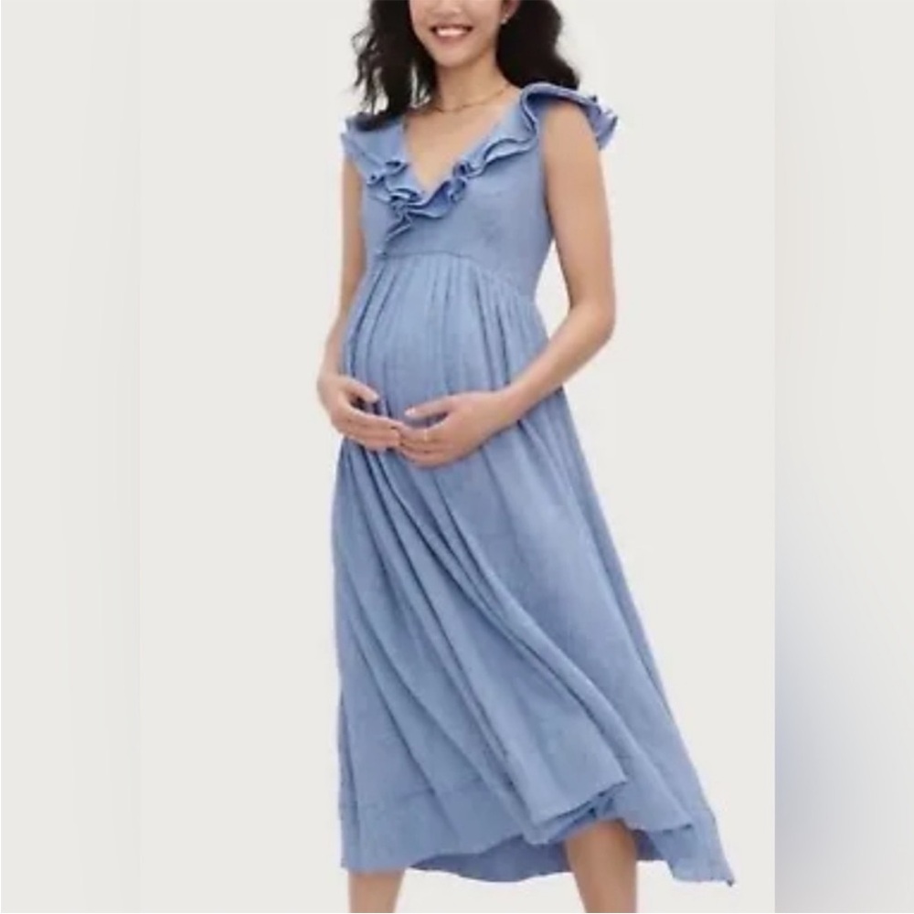 Hatch Light Blue Ruffled Midi Dress